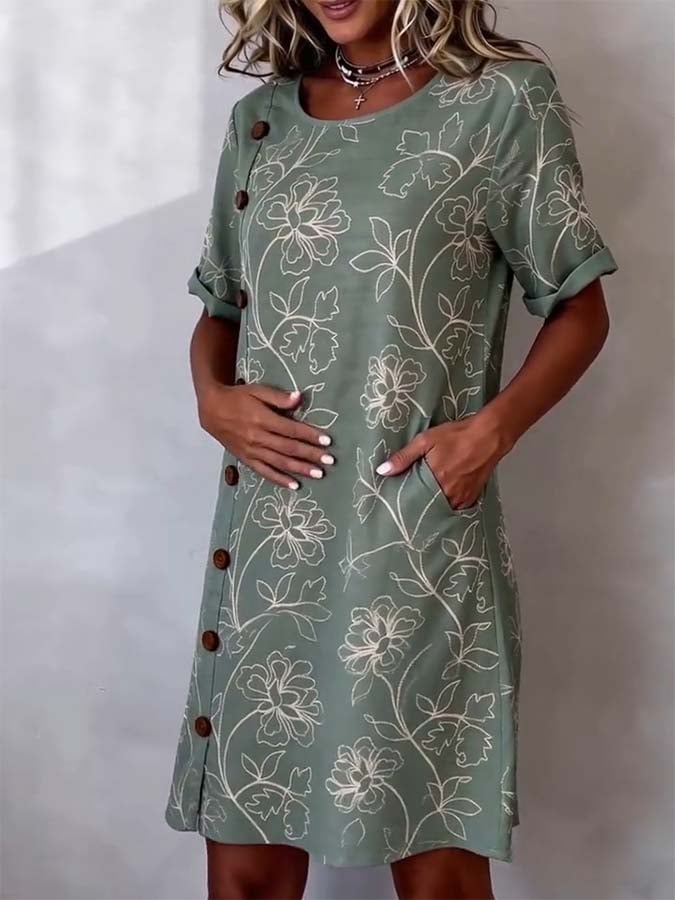 Women'S Casual Color-Block Printed Dress