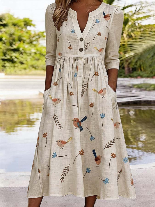 Women's Casual V-Neck Printed Dress