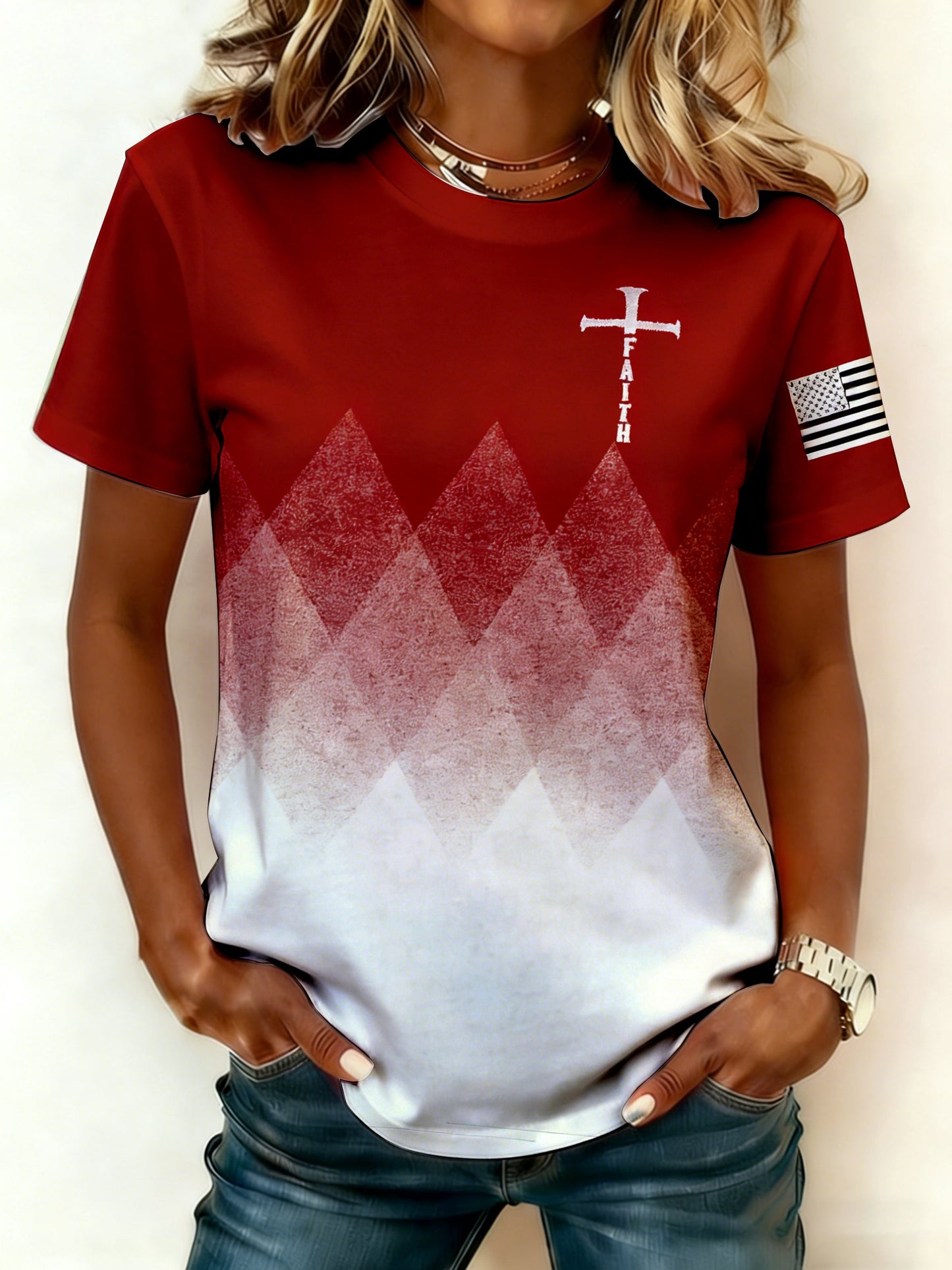 Women's Faith Print Round Neck Short-Sleeved T-Shirt