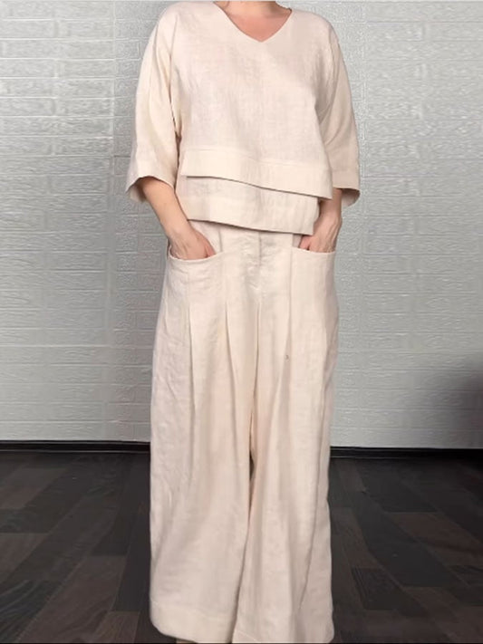 Women'S Casual Solid Color Irregular Cotton And Linen Suit