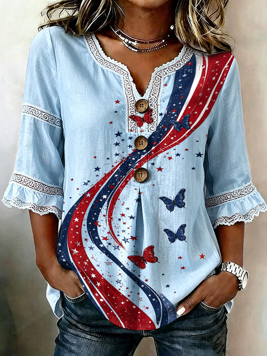 Women's Retro Independence Day Art Printed Casual Top