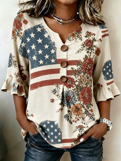 Women's Casual Patriotic 250th Anniversary Cotton Linen Shirt