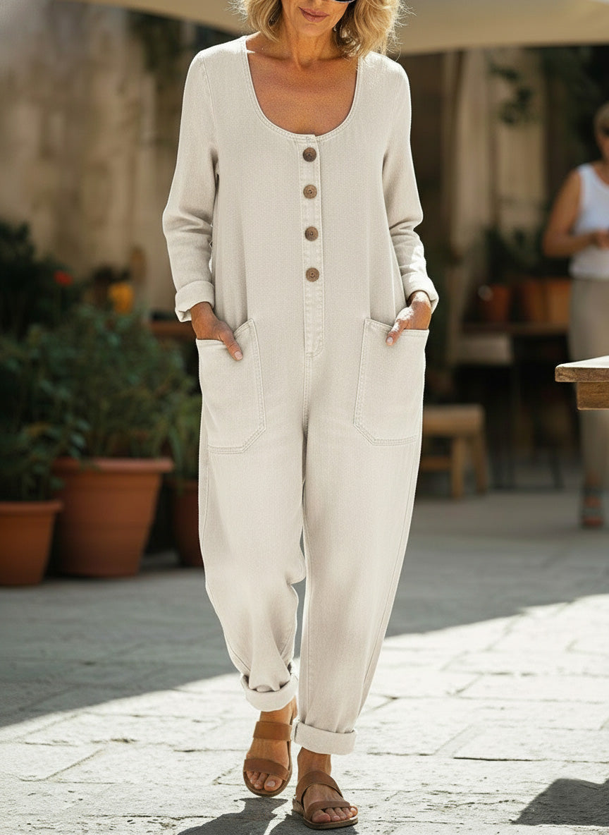 Women's Casual Cotton Long Sleeves and Denim Jumpsuit