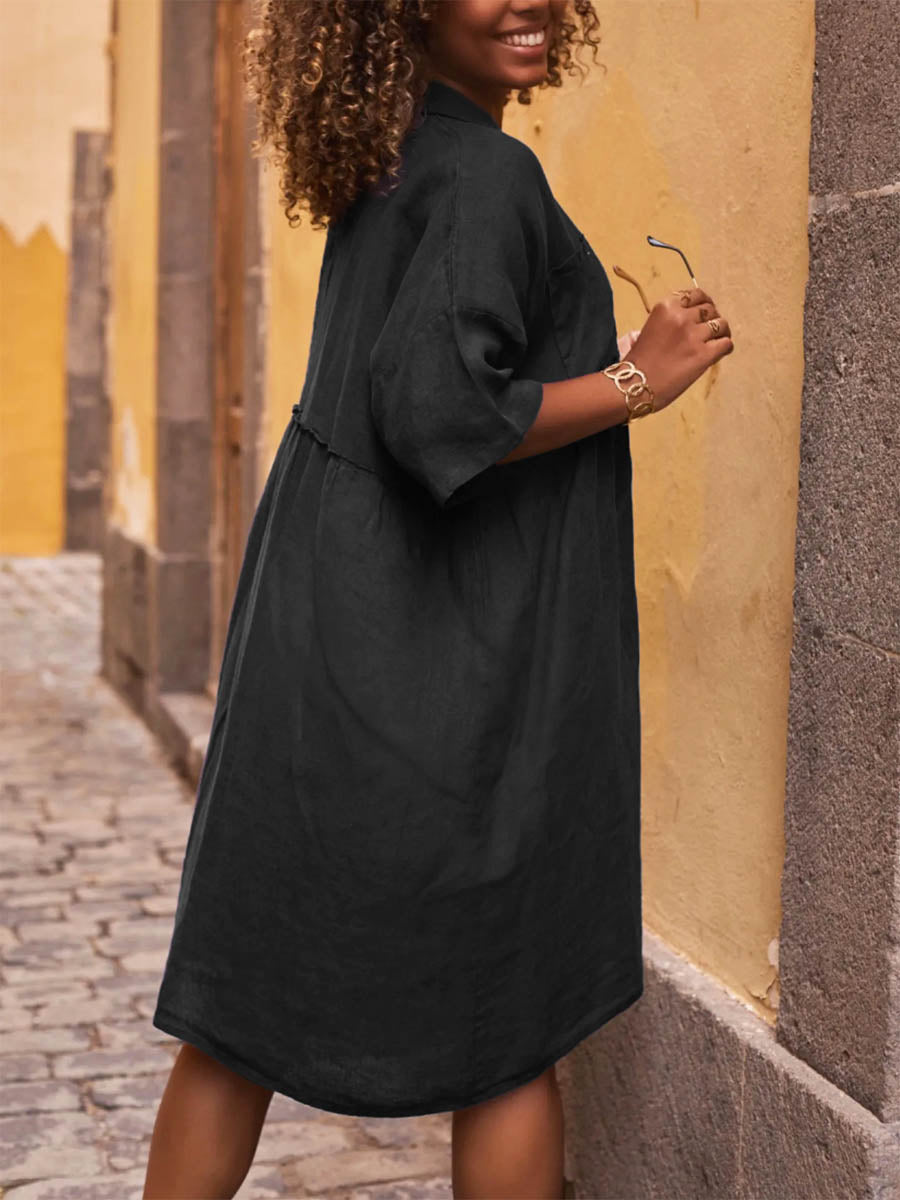 Women's Solid Color Casual Elegant Cotton And Linen Dress