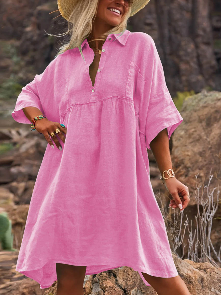 Women's Solid Color Casual Elegant Cotton And Linen Dress