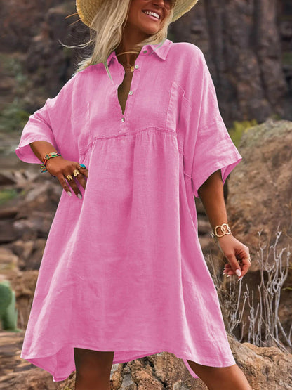 Women's Solid Color Casual Elegant Cotton And Linen Dress