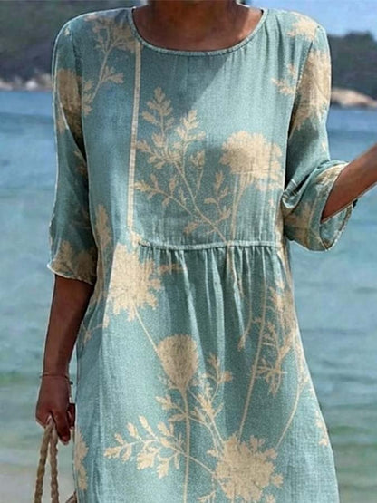 Women's Casual Floral Print Round Neck Dress