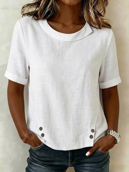 Cozy Retro Round-neck Cotton-linen Blouse