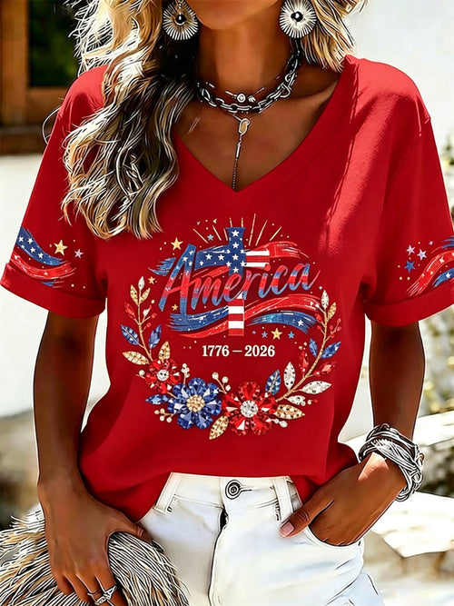 Women'S Casual American 250Th Anniversary Printed Short-Sleeve T-Shirt