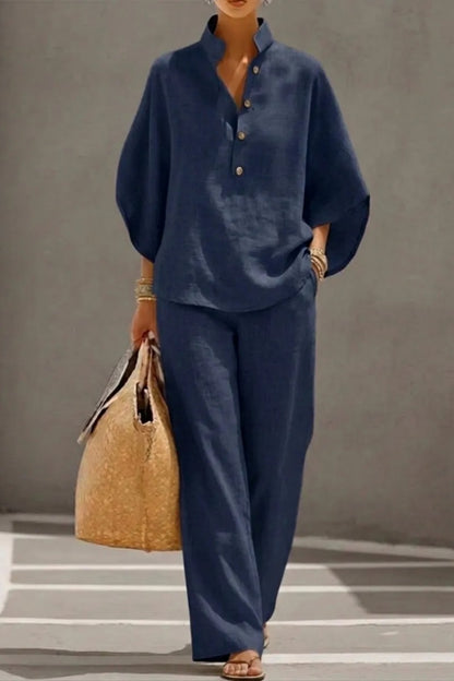 Women’s Batwing Sleeve Linen Cotton Two-Piece Set