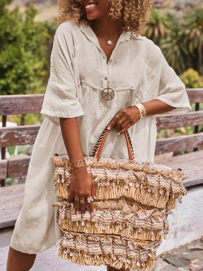 Women's Solid Color Casual Elegant Cotton And Linen Dress