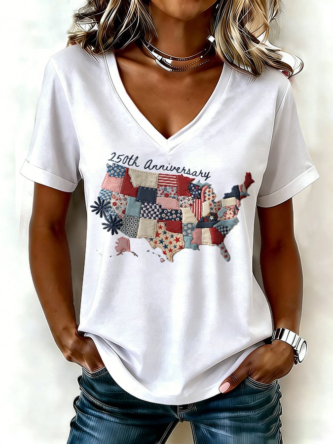 Women's casual retro American 250th  T-shirt