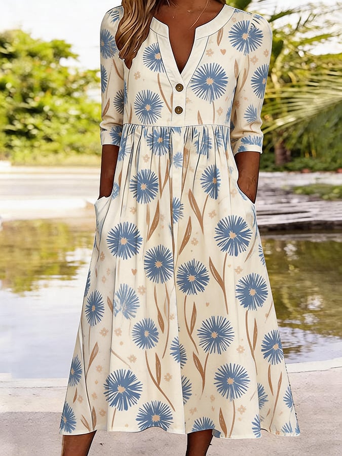 Women's Casual V-Neck Printed Dress