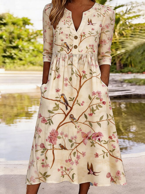 Women's Casual V-Neck Printed Dress