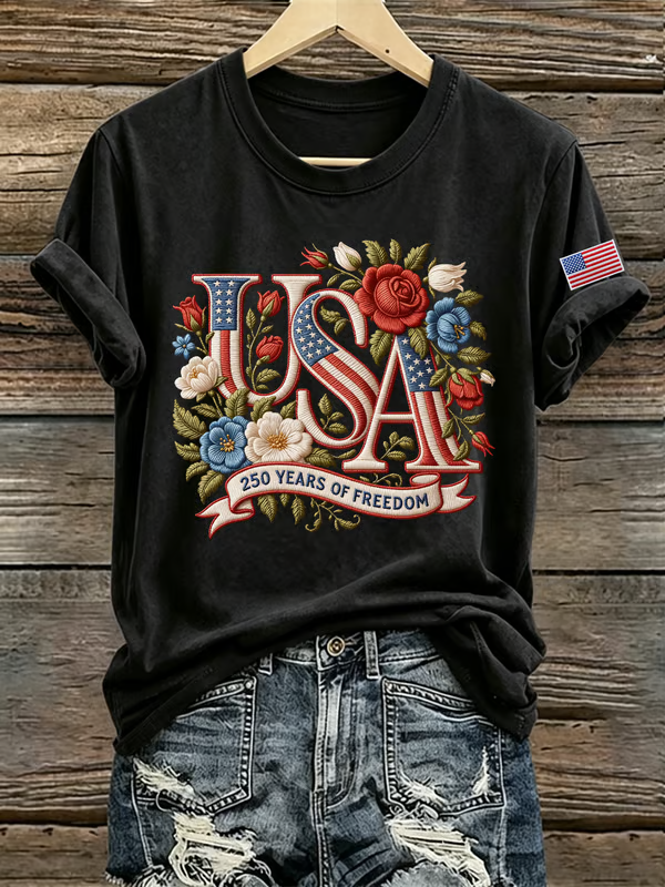 Women's Casual USA 250th Celebration Print Short Sleeve T-shirt