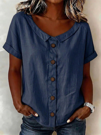🔥Women's Round-neck Short-sleeve Casual Loose Cotton-linen Tops