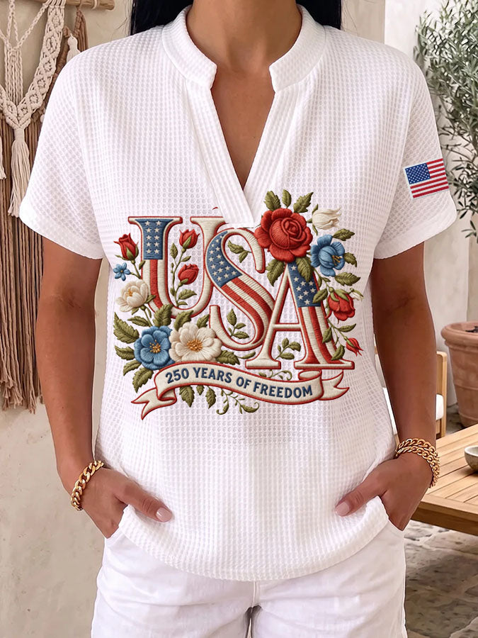 Women's 250th Anniversary of the United States Printed Waffle Top