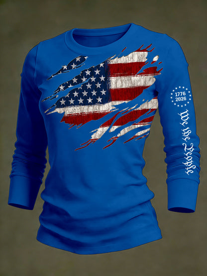 Women's 250th Anniversary National Flag Print Casual Long-Sleeved T-Shirt