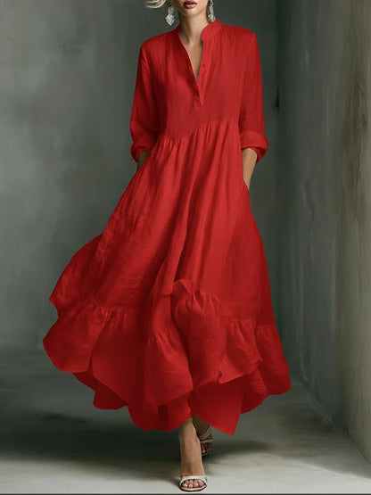 Women's White Long-sleeved Ruffled Maxi Dress