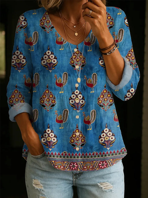 Women's Funny Chicken Pattern Art Print Casual Cotton Linen Shirt