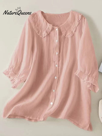 Women‘s Peter Pan Collar Cotton Shirt