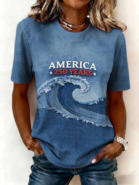 Women'S Casual American 250th Anniversary Printed Short-Sleeve T-Shirt