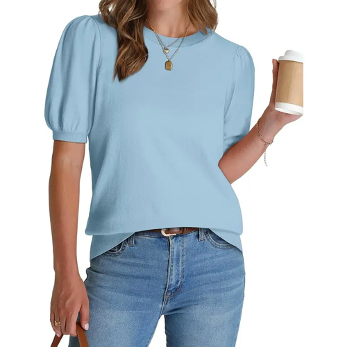 Women's Puff Short Sleeve  Lightweight Knit Top