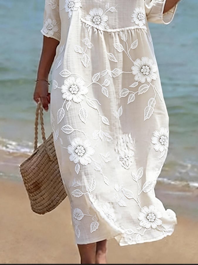 Women's Casual V-neck Printed Resort Dress