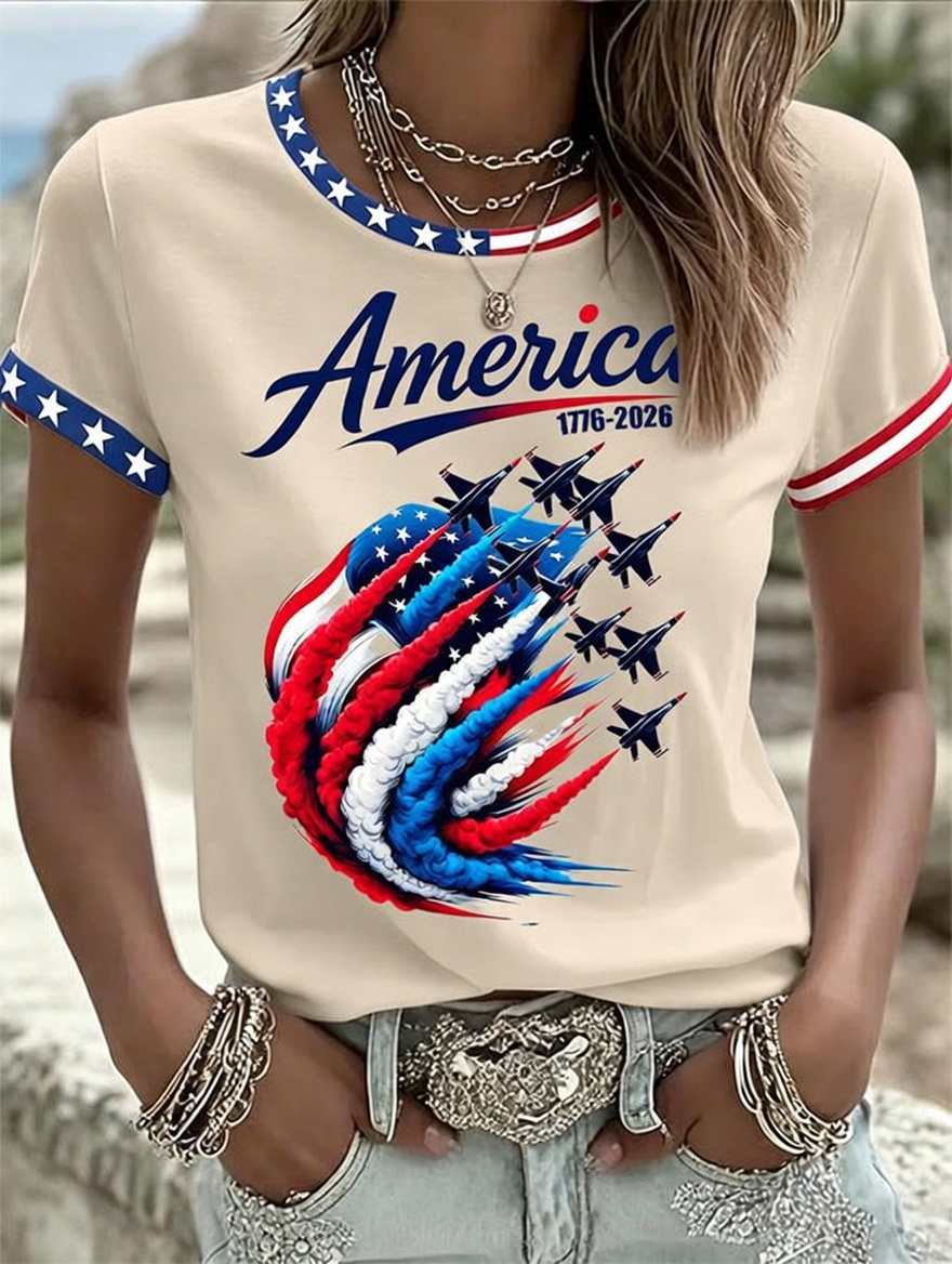 Women'S American Independence Day 250Th Anniversary Printed Short Sleeved T-Shirt