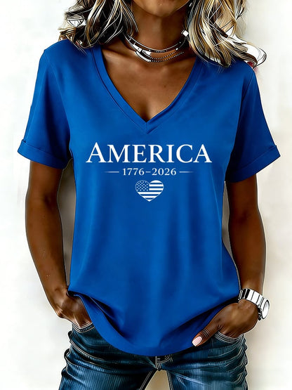 Women's casual retro American 250th anniversary T-shirt