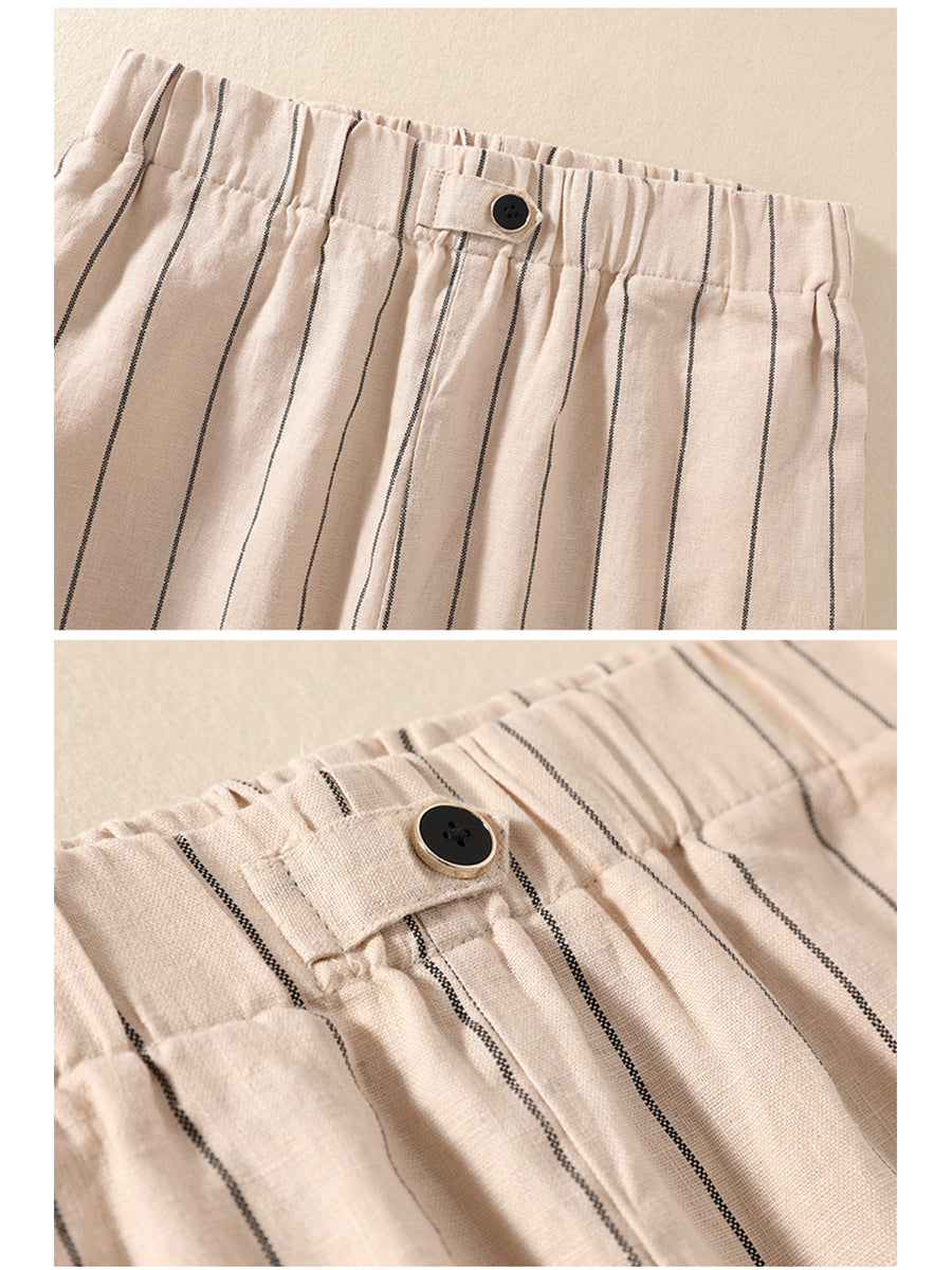 Women's Stripe Cotton And Linen Casual Pants