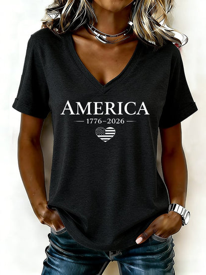 Women's casual retro American 250th anniversary T-shirt