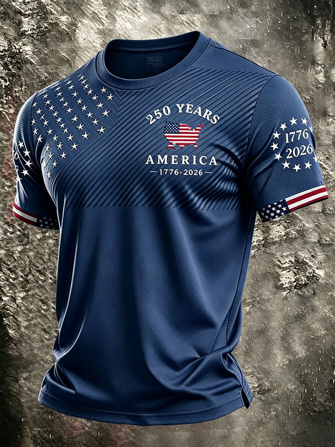 Men's Patriotic American Flag Print T-shirt
