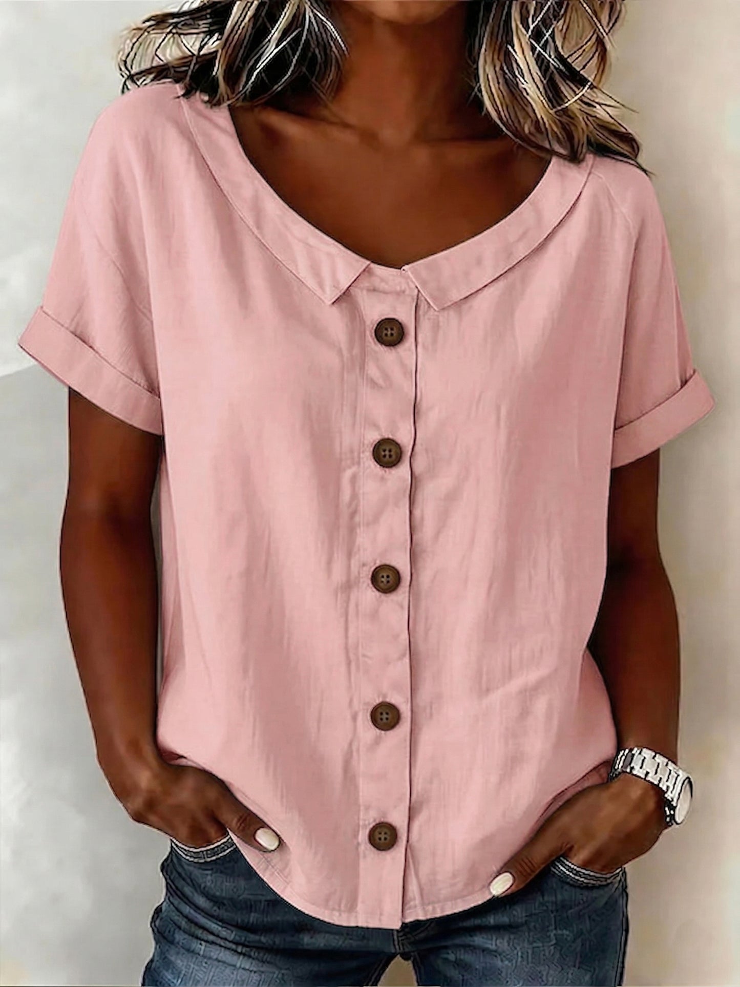 🔥Women's Round-neck Short-sleeve Casual Loose Cotton-linen Tops