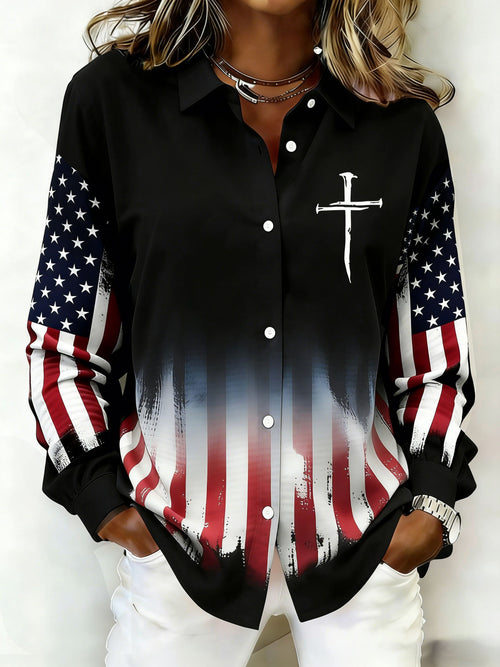 Women's casual collared shirt with cross print