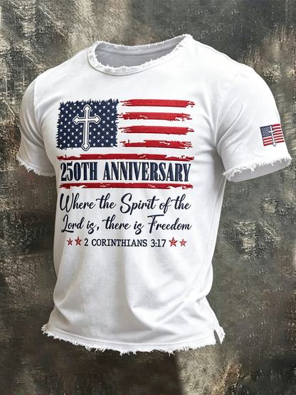 Men's 250th Anniversary Christian Freedom USA Flag T-shirt
