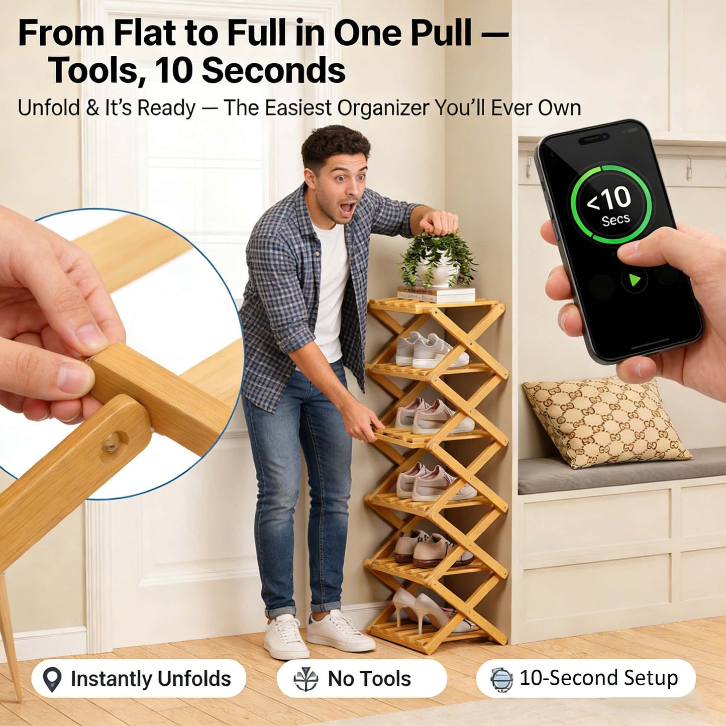 Instant-Use Bamboo Rack – 9 Tiers, No Tools Needed🌿👟