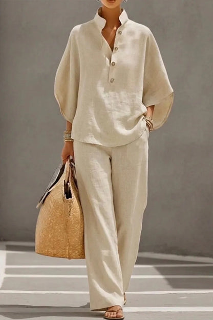 Women’s Batwing Sleeve Linen Cotton Two-Piece Set