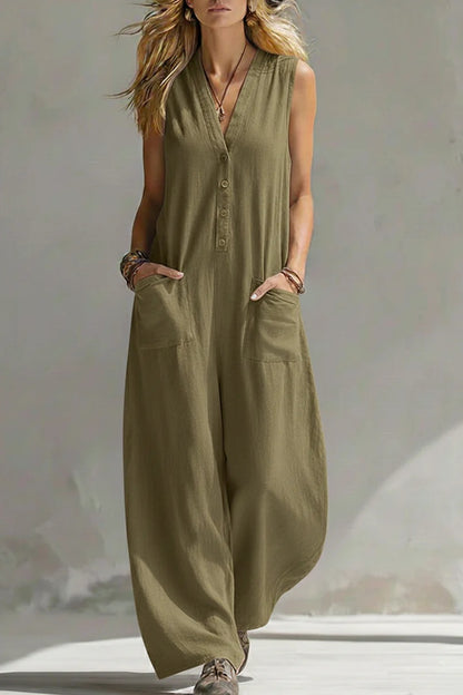 Women'S Sleeveless Wide-Leg Jumpsuit With Pockets