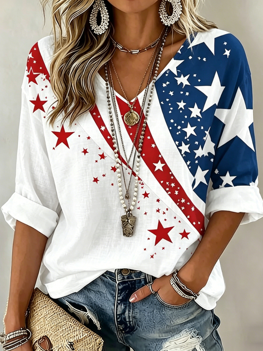 Women's 1776-2026 Anniversary Celebration Printed Half Sleeve V-Neck T-Shirt