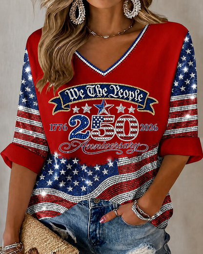 Women'S Retro Independence Day Art Printed Casual T-Shirt
