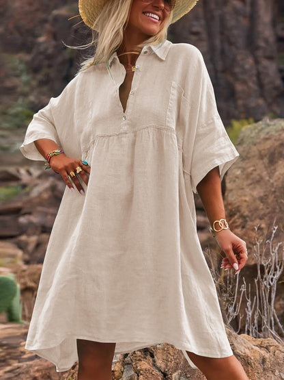 Women's Solid Color Casual Elegant Cotton And Linen Dress