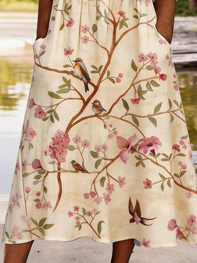 Women's Casual V-Neck Printed Dress