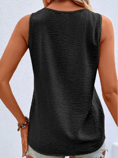 Women's Solid V-Neck Button Sleeveless Top in 7 Colors Sizes 4-14