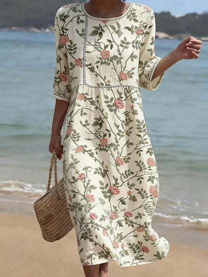 Women's Casual Floral Print Round Neck Dress