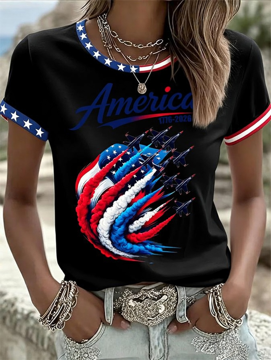 Women'S American Independence Day 250Th Anniversary Printed Short Sleeved T-Shirt
