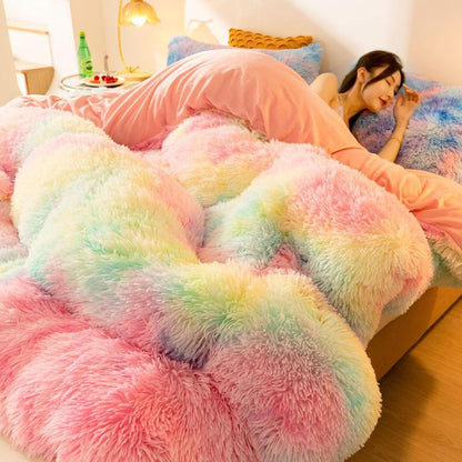 Luxury Plush Mink Thick Faux Fur Quilt, Lightweight Breathable Warm Thick Bed Quilt, Modern Casual Super Soft Four Seasons Fluffy Bedding