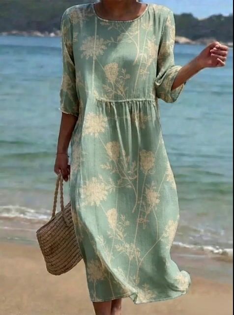 Women's Casual Floral Print Round Neck Dress