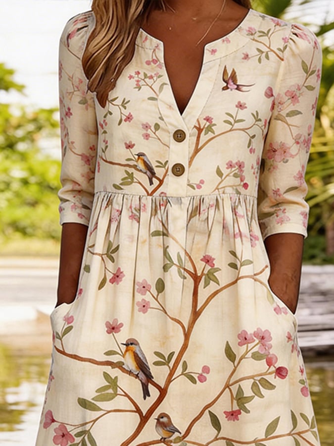 Women's Casual V-Neck Printed Dress