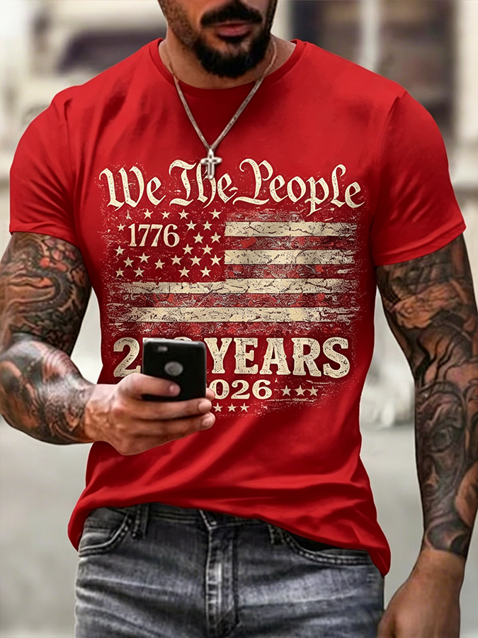 Men'S Casual 250Th Anniversary Celebration Of The Founding Of The United States, Personalized Printed Round Neck T-Shirt
